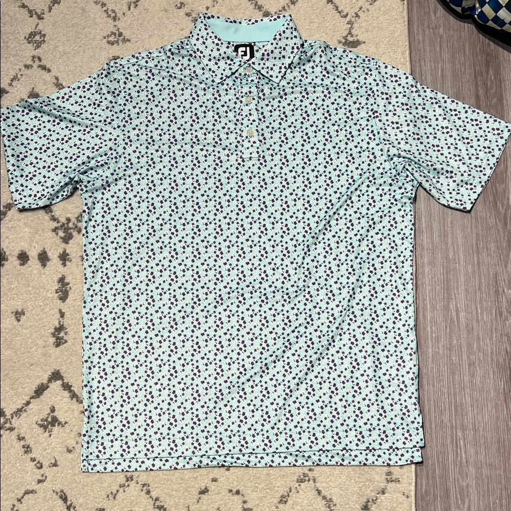 FootJoy Men's Aqua and Black Flower Golf Polo Shirt